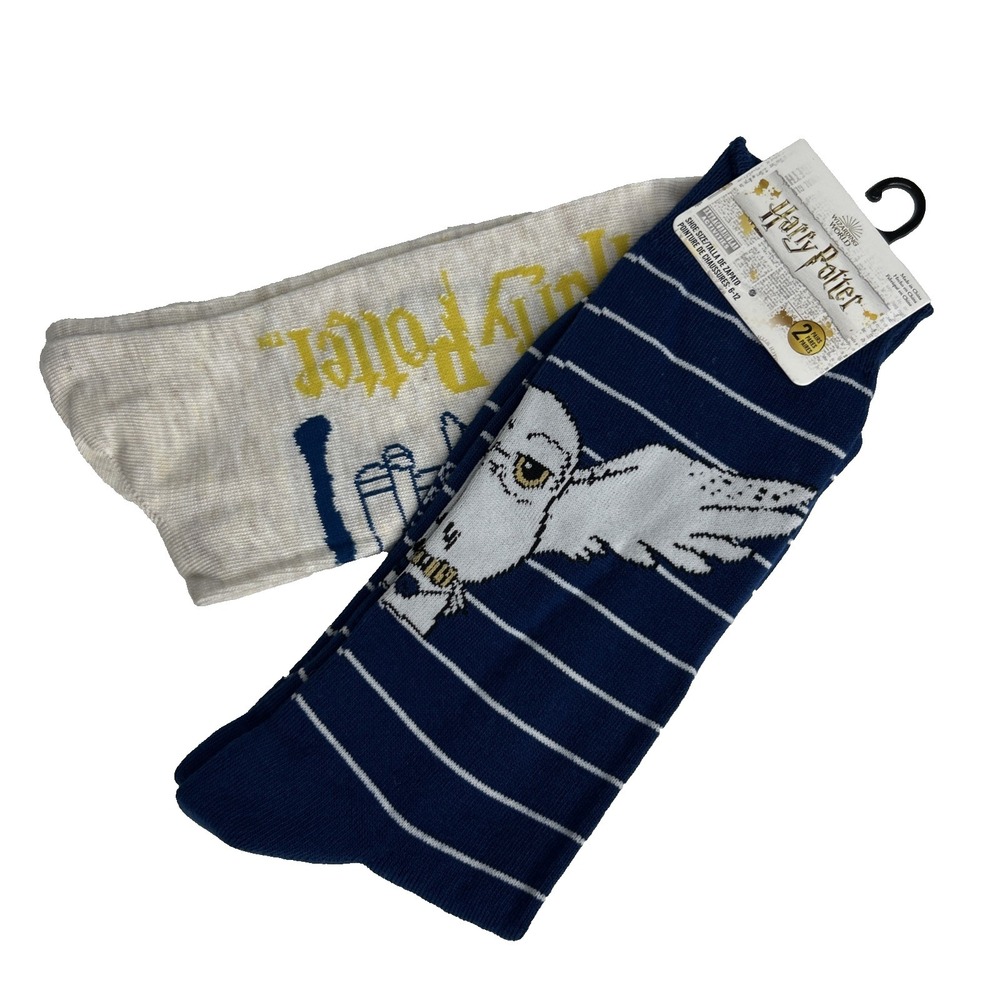 2 Pairs Harry Potter Adult Novelty Socks‎ Sz 6-12 Mid Calf Hedwig Owl Unisex Set